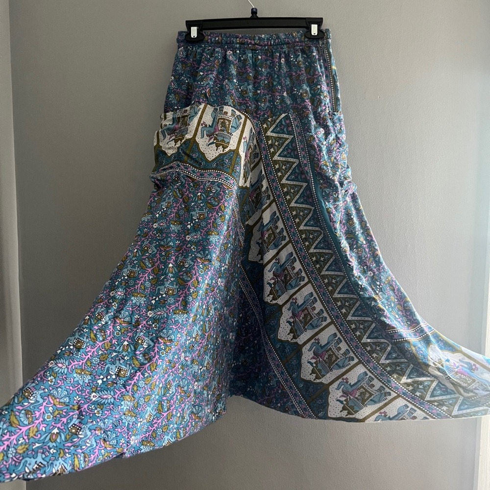 Womens Blue Elephant Print Harem Pants Boho Rayon Genie Yoga Festival Size M‎